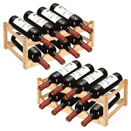 Jbnausoy 2 Pack Wine Racks, 2-Tire Bamboo Wine Rack, Wine Rack for Inside Cabinet 16 Bottles Wine Storage Holder Liquor Bottle Display Shelf Suitable for Bar,Home,Kitchen,Cellar Basement,Restaurant