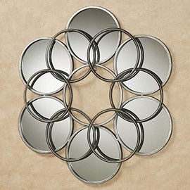 Touch of Class Elliptical Mirrored Wall Sculpture - Metal Framed - Glass Circle Shaped - Aged Silver - Contemporary Style - Circular Mirror for Bedroom, Living Room, Bathroom, Hallway