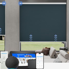 MYshade Custom Motorized Cellular Shade Blackout Honeycomb Blind for Indoor Window Remote Control Cordless Room Darkening Shade Compatible with Alexa and Google Home USB Pannel Charging, Dark Blue.