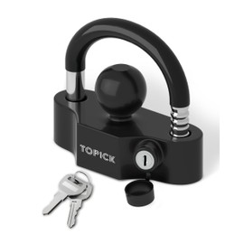 TOPICK Heavy-Duty Trailer Coupler Lock with PVC-Coated U-Bolt, Universal Fit for 1-7/8", 2", 2-5/16" Hitch Couplers, Anti-Theft Security for RV, Boat, Utility Trailers, Black