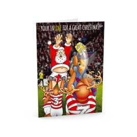 STREET SANTA - Rugby Christmas Card - Large A5 Card Size - Funny Humour - Made in the UK - Santa Embarrassing Himself in the Line Out - For Rugby Union Fans - Him or Her