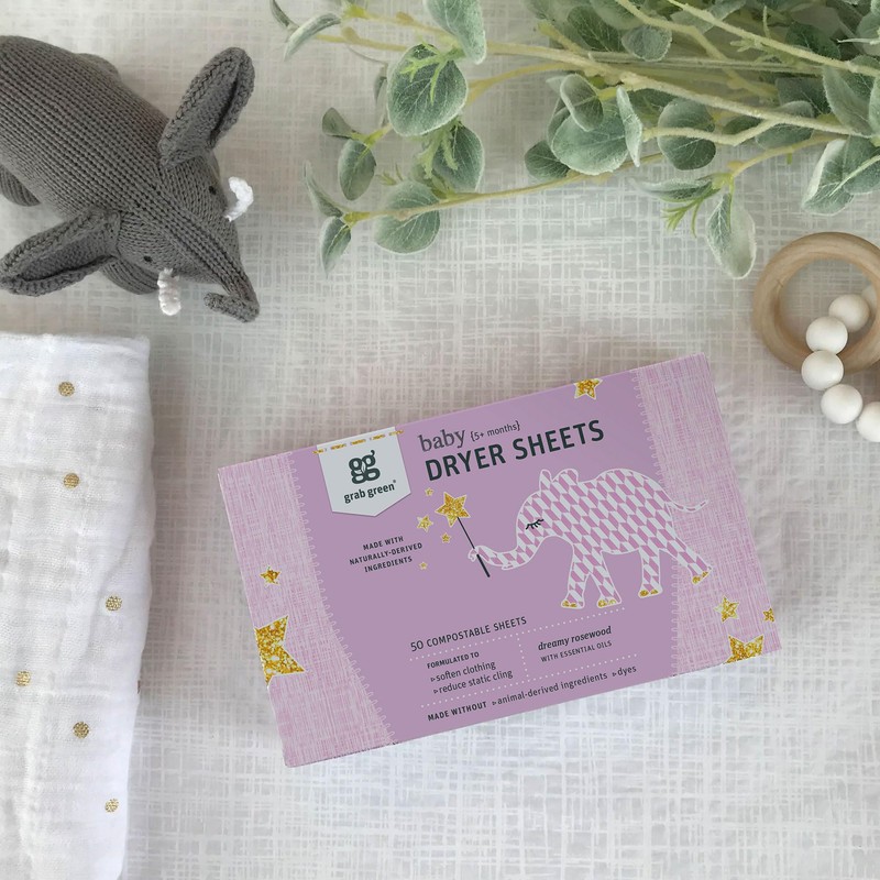 Grab Green Baby Laundry Dryer Sheets, 160 Sheets, Dreamy Rosewood
