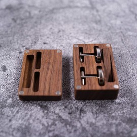 Rustic Black Walnut Wooden Round Cufflinks Tie Clips With Organizer Box for Men