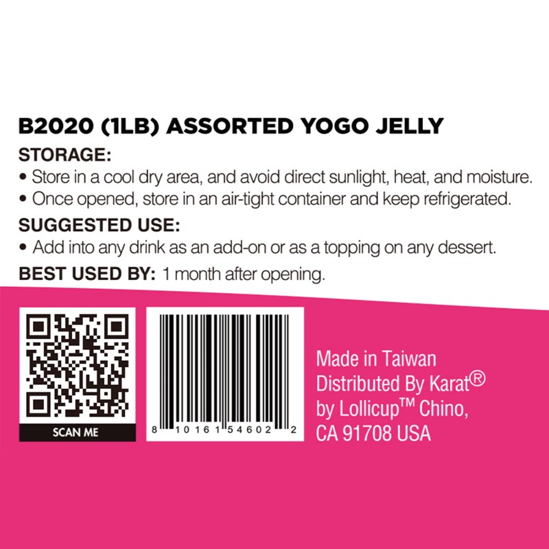 Tea Zone Assorted Yogo Jelly (B2020, 1b) for Boba/Milk Tea