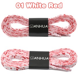 DANHUA Flat Colorful Shoelaces for Sneakers Art Printed Pattern String 2 Pair, 01 White Red, 55Inch (140CM)