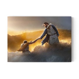 The Finisher of Faith Print - By Kelsy and Jesse Lightweave | Jesus Painting | Picture of Jesus Walking on Water | Comforting Jesus Art | Jesus Art | Lightweave Art | Sunday School Supplies | Missionary Gifts (UNFRAMED) (5x7 Print - 5 Pack)