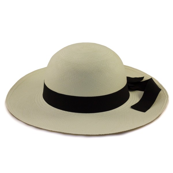 Ladies Sun Panama Hat for women, white with black band-
