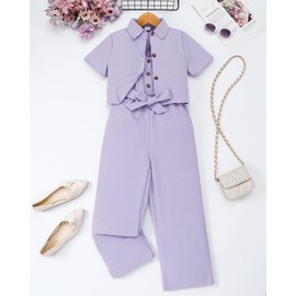 YOURUIKEY Girls Jumpsuit Cute Summer Outfits Kid Crop Top Button Short Sleeve Halter Belted Romper Tween Girl Trendy Clothes Size 11-12