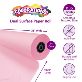 Colorations Arts and Crafts Paper Roll - 36" x 1000', Pink, Dual Surface, Markers, Finger Paints, Painting, Watercolors, Acrylic Paints, Wall Art, Bulletin Board Paper, Kids Crafts (Item # DSPK)