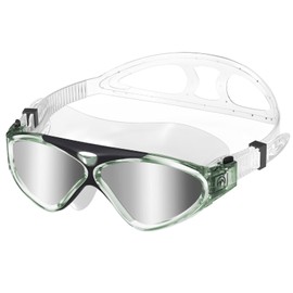 OutdoorMaster Swim Mask - Wide View Swimming Mask & Goggles Anti-Fog Waterproof, Green Frame Mirror Len