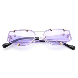 SA106 Womens Side Visor Retro Hipster Rimless Taper Rectangle Metal Rim Sunglasses - Gold - Purple