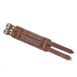 Brown Leather Bracelet Punk Fashion Style Bangle Adjuatable Cuff Charm Double Row Wristband for Women Men
