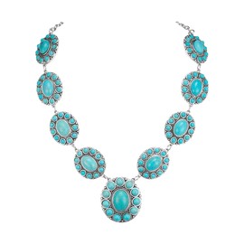 Ever Faith Blue Turquoise Necklace for Women, Western Oval Turquoise Necklaces Vintage Boho Style Chunky Collar Jewellery for Women