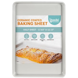 Boxiki Kitchen Non-Stick Ceramic Baking Sheet - Slick & Non-Toxic Ceramic Coating, PTFE & PFOA Free Cookie Sheet Pan - Cookie Sheet, Perfect for Baking, Roasting, and More (Half Sheet Pan)