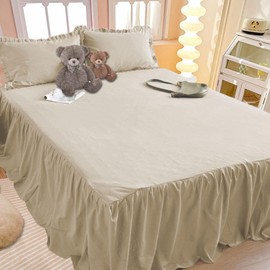 Gohytal Valance Bed Cover, Elegant Bed Skirt 140 x 200 cm with Ruffles, Height 45 cm, Wrap Around Style Bed Skirt for Wrapping Bed Valance Cover for Slatted Frame - Beige