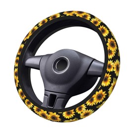 Indokyeyqaz Sunflower Flowers Yellow Steering Wheel Cover For Women Men Girls, Car Accessories Decor Thickened Anti-Slip Auto Steering Wheel Covers Protector Universal Fit 15 Inch For Cars, Truck, Suv