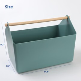 BLUE GINKGO Multipurpose Storage Baskets - 10.5L Large Plastic Storage Bins with Wooden Handles | Home, Kitchen, Bathroom, Nursery Storage Organizer (Made in Korea) - Green