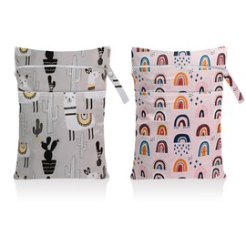 MHwan Nappy Bag, Wet Bag, Waterproof Double Zip Pocket for Hanging, Washable and Reusable, Suitable for Baby Nappies, Fitness, Grey/pink, briefcase