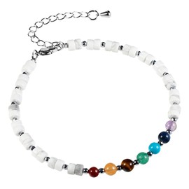 Nupuyai 7 Chakra White Howlite Turquoise Crystal Beads Bracelet for Women, Energy Healing Stone Adjustable Bracelet for Reiki Yoga Meditation