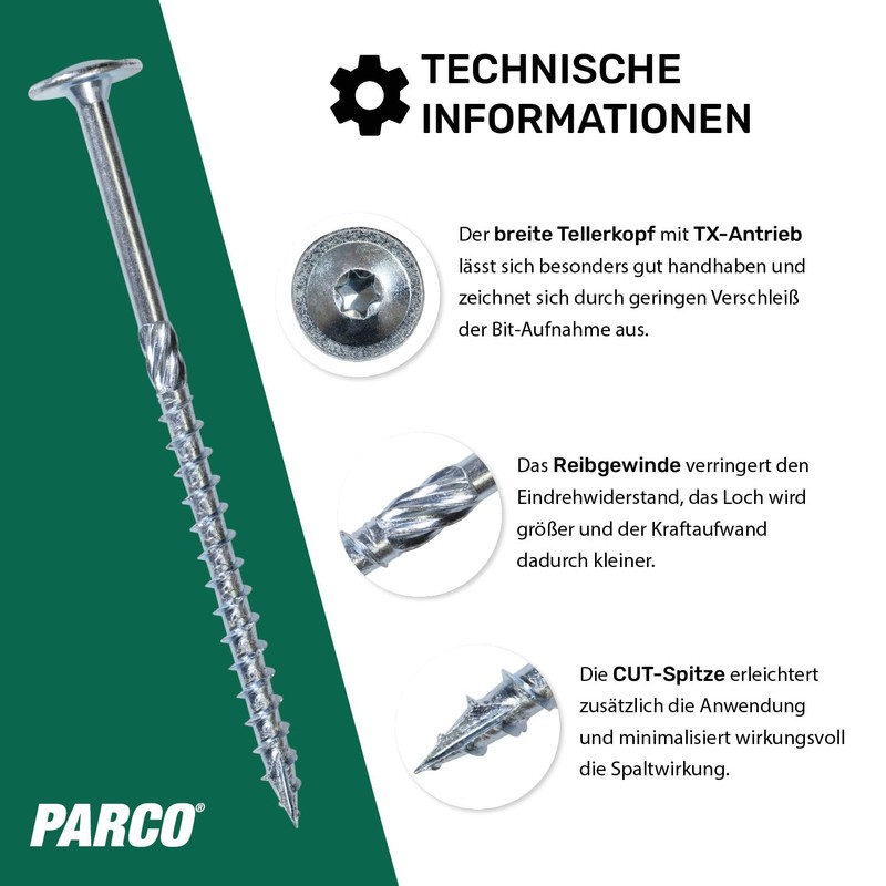 PARCO Flat Head Screws 6 x 140 mm, Pack of