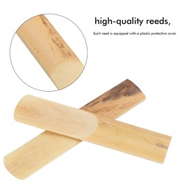 10 Pieces Tenor Saxophone Reeds Musical Instrument Accessories Saxophone with Plastic Protective Case Woodwind Instruments Replacement for Students Beginners Educators Wood Color