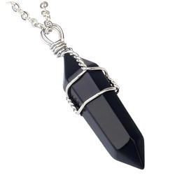 RICHARD-911 Collar Con Dije Colgante De Péndulo De Obsidiana Con Cadena De Acero Inoxidable Trenzado En Color Plata Joyería Regalo Para Pareja Hombre Mujer Piedra Natural Prisma Cristal Negro Con Metal