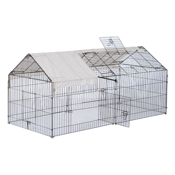 PawHut Outdoor Metal Kennel Enclosure for Small Animals, Utilizable as Rabbit or Chicken Run, 87" x 41", Black & White