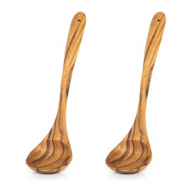 Rainforest Bowls Teak Wood Soup Serving Ladle 2-Pack - 7.5 Inch Wooden Dipper for Cooking - Artisan Made Flatware From Indonesia - Handmade Kitchen/Dining Utensil