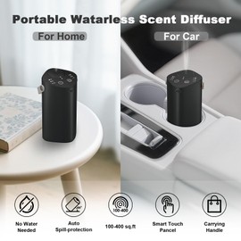 Car Waterless Essential Oil Diffuser with Handle, Timer(1/3/6H & Off), L/M/H Mist, Small Scent Aromatherapy Diffuser, Rechargeable Portable Cordless Air Aroma Diffuser for Home Office Bathroom, Black