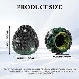 Rebvugr 4PCS Strawberry Car Tire Valve Stem Caps, Tire Air Cap, Sparkling Rhinestones Dustproof Car Wheel Valve Covers, Diamond Dustproof Auto Stem Decor Accessories Fit for Most Vehicles (Black)