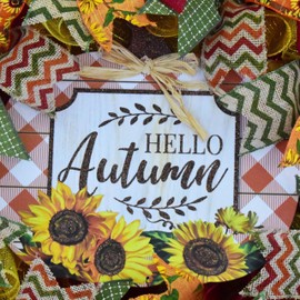 Hello Autumn Wreath – Fall Sunflower Front Door Decoration – Thanksgiving Porch Decor – 24 Inch