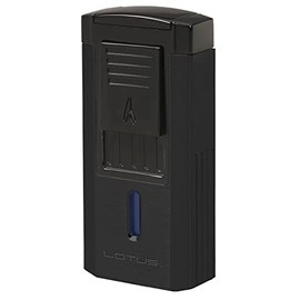 Lotus Duke V Cigar Lighter with Triple Pinpoint Wind-Resistant Torch Flames, Single Action Ignition, Integrated V-Cut Cutter, Tinted Fuel Level Window (Black Matte)