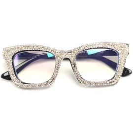 mincl Oprah style Bling Rhinestone Square Reading Glasses For Women Shiny Diamond Blue Light Blocking Eyeglasses (black, 2, multiplier_x)
