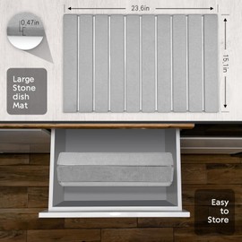 Large Stone Dish Drying Mat for Kitchen Counter, 24"(L)×16"(W), Collapsible Quick Drying Dish Drying Mat, Absorbent Eco-Friendly Diatomaceous Earth Mats for Dishes Bottles, Match Any Countertop