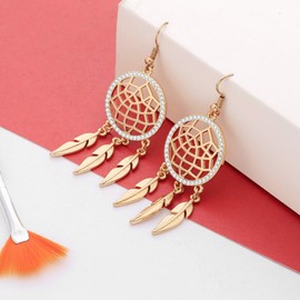 Dream Cather Dangle Earring for Women,Gold Shiny Alloy Sparking Crystal Drop Earring with Hypoallergenic Ear Hook