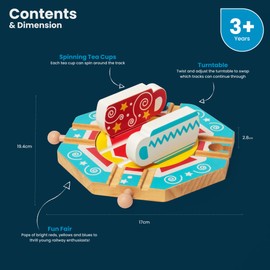 Bigjigs Rail Tea Cup Turntable - Revolving Wooden Fairground Ride Train Accessory, Kids Trains & Railway Accessories, Sustainably Made, Toddler Gifts For 3 Years Old +