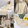 LLMSIX Cheesecloth Table Runner 35×118inch Boho Creamy White Winkled Gauze