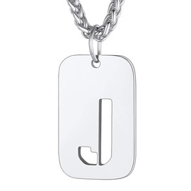 Richsteel Army Dog Tags Initial J Necklace Stainless Steel Letter Tag Mens Pendant