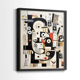 Renditions Gallery Set of 3 Peel & Stick Framed Prints, Abstract Wall Art, White with Gold Wood Circle Wall Decor, Re-Stickable - Ready to Hang - 22"x28" - Black Frame LT597