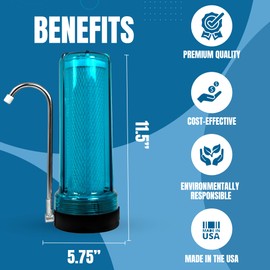 EXPRT MR-1010 Countertop Portable Water Filter - 0.5 Micron Coconut Carbon Block for Clean Drinking Water - Easy Install Faucet Purifier - Reduces 99% Chlorine, Odor, Bad Taste - Green