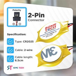 Rome Tech CMOS Battery for Lenovo ThinkPad T430u X120E X121e X130e X131e X140e, Edge 11 Edge E130 - Laptop Backup BIOS RTC 3V CR2025 Battery with 2 Wire Cable FI Connector (2-Pack)