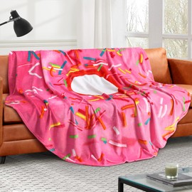 Cute Throw Blanket Soft Blanket Flannel All-Season Couch Cozy Travel Blankets and Throws, Warm Plush Blanket for Daughter Adults Students Teen (Donut, 80 Inch)