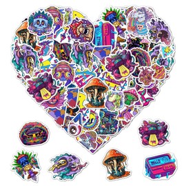 Pack 50 Pcs Holographic Psychedelic Stickers for Water Bottles Waterproof Laptop Luggage Scrapbooking Teens Adults Girls Boys Cute Funny Aesthetic Sticker Packs Small Vinyl Decals