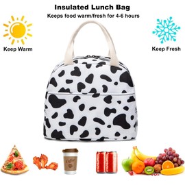 Cow Print Lunch Bag for Women Girls, Insulated Lunch Tote Bags Reusable Lunch Box for Kids Adults School Work Picnic Travel