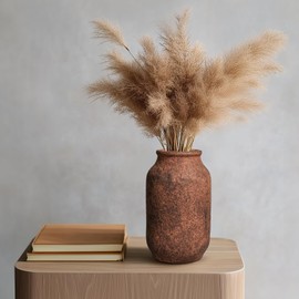 Wancetang Terracotta Vase, Large Rustic Ceramic Vase, Farmhouse Decor for Living Room, Shelf, Mantle, Entryway, Room Decor, 9 Inch, Brown