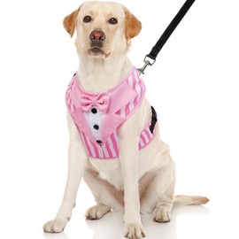 Kuoser Dog Tuxedo Harness, Adjustable Dog Harness No Pull for Small Medium Dogs, Dog Wedding Suit with Bow Tie Party Costume Pink L