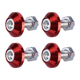 4PCS Motorcycle License Plate Bolts, Aluminum Alloy Car Tag License Plate Screw Decorative Kit, License Plate Frame Fastener Accessories for Most Motorcycles, Cars, Trucks (Red)