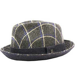 Men’s Classic Fashion Short Brim Trilby Structured Gangster Fedora Hat with Band (Charcoal/Blue, Large-X-Large)