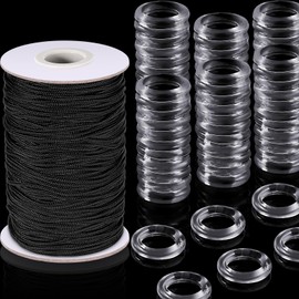 100 Pieces Clear Roman Curtain Rings 55 Yards Roman Blind Cord 8 to 13 mm Transparent Plastic Rings 1.8 mm White Braided Lift Shade Cord for DIY Blind Curtains (Black)