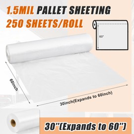 Pangda LDPE Pallet Top Sheeting 60''l x 60''w 1.5 Mil (250 Bags/roll) Perforated Clear Plastic Pallet Cover Bags for Outdoors Temporary Dustproof Stacking Mat Warehouse Manufacture Truckload Shipments